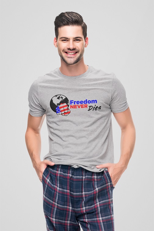 Freedom Never Dies Man Model wearing Gray Unisex T-Shirt